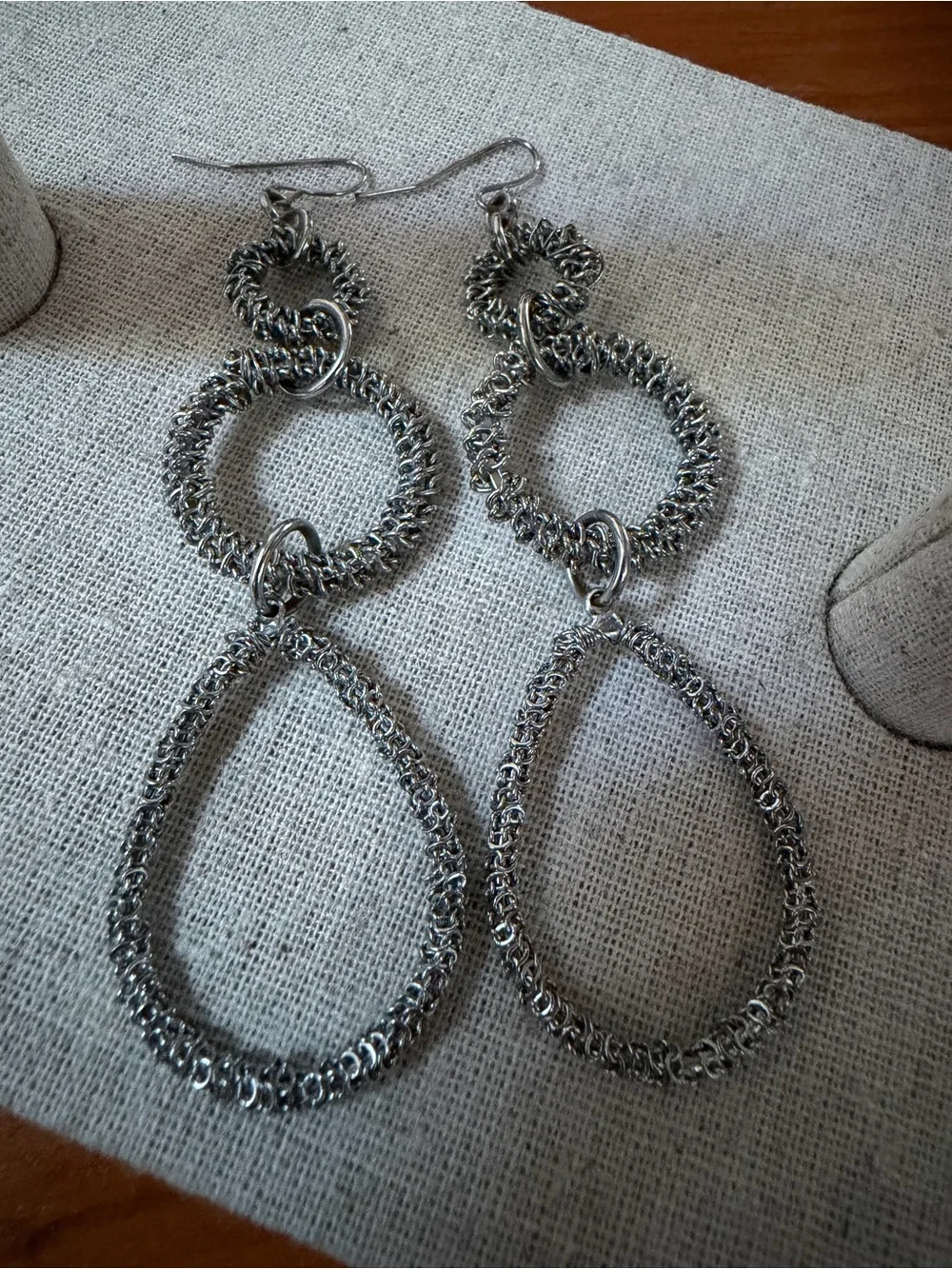 Silver Double Hoop Drop Earrings - Silver Teardrop Dangle